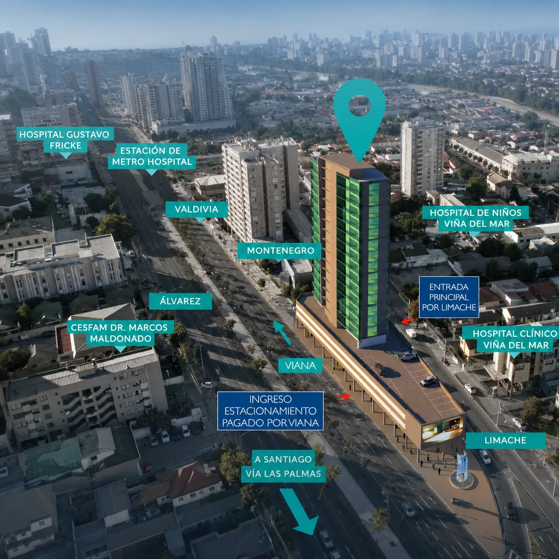 Mapa referencial del Edificio Contemporáneo y ubicación de Rehab Dent