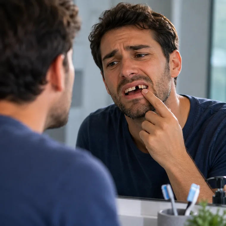 Persona con dificultad para masticar por falta de dientes